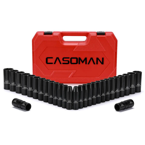 Heavy Duty Half Inch Drive Deep Impact Socket Set 29 Pieces With Metric And SAE Built Tough Chrome Moly Steel Includes Flip Lug Nut Sockets Case And Corrosion Resistant Black Finish