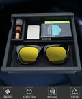 Center Console Organizer Tray For Toyota Tacoma 2016 2023 ABS Material Black Trim with sunglasses and coins