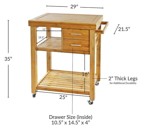 Slick Rolling Kitchen Island Cart With Thick Butcher Block Top Deep Storage Drawers Roomy Open Shelves Handy Towel Rail And Smooth Glide Locking Casters For Stress Free Hosting Prep