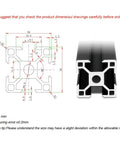 T Slot Aluminum Extrusion 3030 Black Set Of 4 1000mm Rails diagram and profile view
