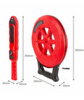 Dead On Stud Finder Wall Scanner with Wireless Pipe And Cable Blockage Detector, red handheld scanner and reel.
