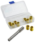 Thread Repair Tool Kit For M12x1.25 Inserts And M14x1.25 Tap, Metal Helicoil Set, box of gold inserts and steel tap, 11 pieces