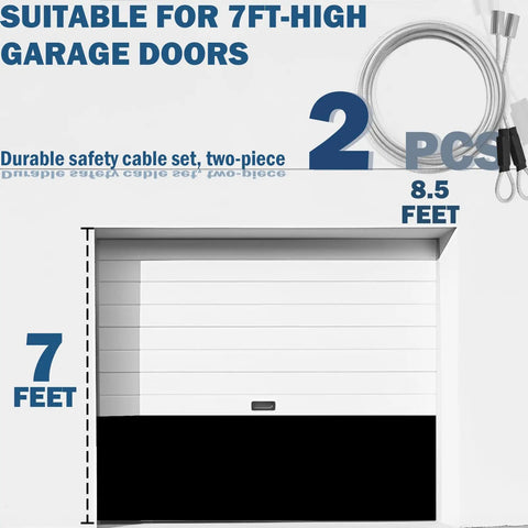 8.5 Foot Garage Door Cable Replacement Kit With One Eighth Inch Vinyl Coated Wire Cables And Parts Fits Seven Foot Garage Doors Two Pack