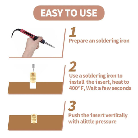 Instructions for using M5 Brass Heat Set Threaded Inserts Kit for Plastic 3D Printing with soldering iron