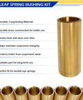 Eight Piece Beefy Brass Leaf Spring Bushing Kit For Trailer Axles With 9/16 Inch ID And 11/16 Inch OD shown with features