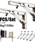 Heavy Duty Stainless Steel Folding Shelf Brackets Collapsible Wall Mount L Table Hinges 10 Inch Silver