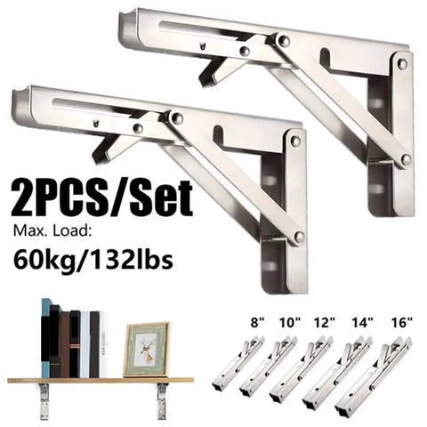 Heavy Duty Stainless Steel Folding Shelf Brackets Collapsible Wall Mount L Table Hinges 10 Inch Silver