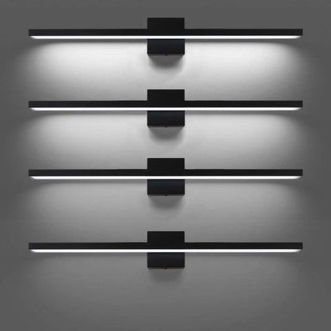 31.5 Inch Dimmable Modern LED Black Vanity Light Fixture For Bathroom Use, 28W Frosted Aluminum Construction, wall display