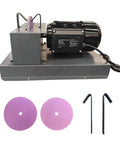Top Shelf Lawn Mower Blade Sharpener With Ceramic Grinding Disc And Beast Mode Copper Motor Bench Grinder side view with grinding discs.