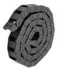 R18 10Mm By 15Mm Black Plastic Cable Wire Carrier Drag Chain 1M Length For CNC Machines, reinforced nylon in coiled arrangement.