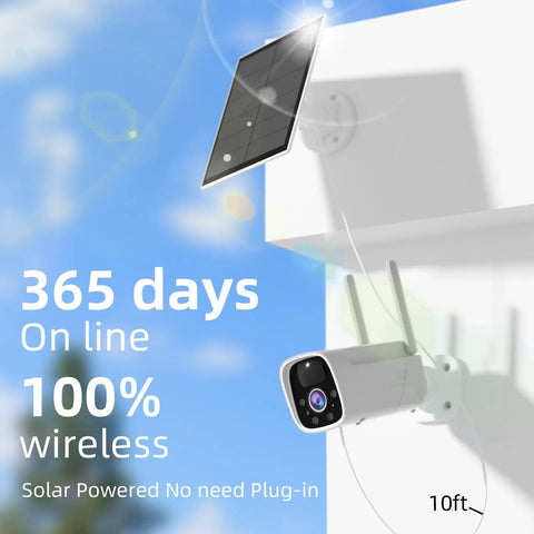 3MP Solar Wireless Outdoor Security Camera System With Color Night Vision No Monthly Fee 2-Way Talk Spotlight And Siren