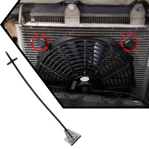 Shop Ready Fan Mounting Kit Install In A Snap With Heavy Duty Push Through Radiator Tie Straps on an electric fan and radiator.