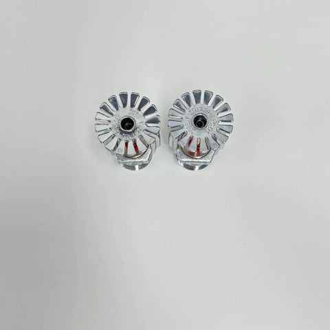 Two Rock Solid Pendent Fire Sprinkler Heads With Chrome Plated Copper Body 1/2 Inch Npt Thread 155 Degree Fahrenheit Activation K80 Flow Rating on white background.