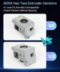 Comparison of V1 and V2 extruder versions for All-In-One Extruder Assembly With 0.4mm High-Flow Hotend Kit for high-speed 3D printing.