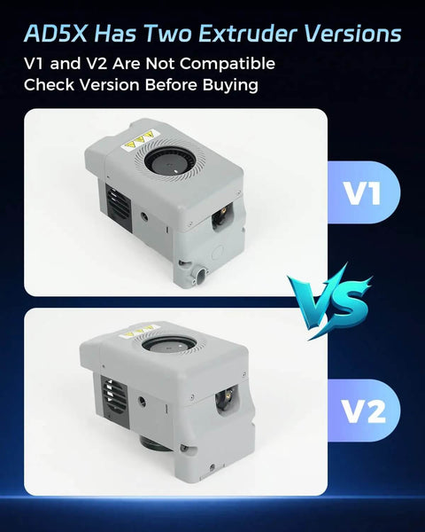 Comparison of V1 and V2 extruder versions for All-In-One Extruder Assembly With 0.4mm High-Flow Hotend Kit for high-speed 3D printing.