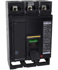 Top Shelf 800 Amp Molded Case Circuit Breaker For Industrial Panels 600 Volt Rating showing front view, green OFF switch and metering.