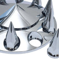 Close-up of ABS Chrome Removable Hubcaps Set For Semi Trucks Front And Rear Wheel Axle Covers With 33mm Thread On Lug Nut Covers