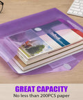 10 Pack Clear File Folders With Transparent Envelopes showing purple folder holding A4 and Letter papers for organization.