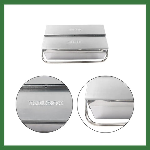 Top view of Tough As Nails 16.5 Inch Rustproof Stainless Steel Toolbox With Two Reinforced Tiers And Three Quick Grab Trays.