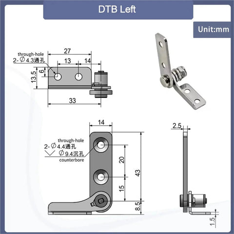 Left-hand 304 stainless steel damping hinge with adjustable torque 0.4 N.m, 1 pc, Amazon