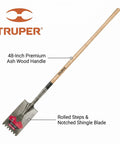 Heavy Duty Roofer Axe With 48 Inch Solid Ash Handle, Premium Shingle Remover And Nail Pulling Tool For Tear Offs, featuring a notched blade.