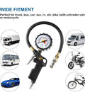 Tire Inflator Deflator Gauge With Two And A Half Inch Dial, Brass Lock On Chuck, 13 Inch Rubber Hose, 0-220 PSI Range, All In One Air Pressure Tool For RV Car Motorcycle Bike