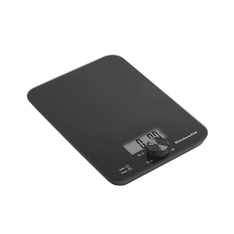 Digital Glass Top Kitchen Scale With 11 Lb Capacity, Measures Liquid And Dry Ingredients, Rotating Knob, Black