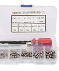 105 Piece Stainless Steel Threaded Inserts Repair Kit Helicoil Style Wire Inserts Installation Set DIY Friendly For Aluminum And Other Metals M4 X 0.7 Thread Size Includes Easy Install Tools in a plastic case.