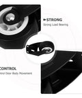 Close-up of a black side mount caster with strong load bearing, part of 4 Pack Heavy Duty Side Mount Caster Set Built Tough Silent Glide Sliding Door Hardware For Barn Doors Wardrobes Cabinet Plant Stand Trolley Replacement Rail Roller Kit.