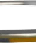 Spiral wound gasket with yellow outer band and gray stripe for 4-inch pipe, 2500# class.