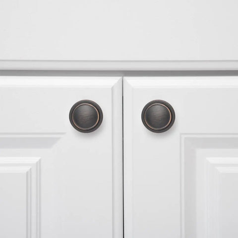 Oil Rubbed Bronze Cabinet Knobs 1.25 Inch Diameter, Straight Top Ring Style, 10 Pack With Mounting Screws For Easy Install, Classic Rustic Hardware For Kitchen Cabinets And Drawers