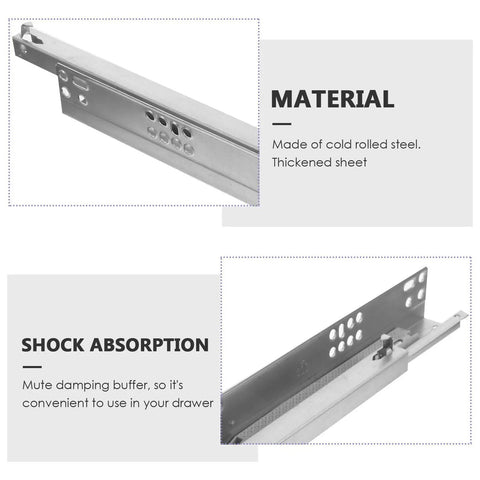 Two Pack Drawer Slide Rails With Silent Buffer And Soft Close, cold rolled steel, shock absorption, two-section design, easy install
