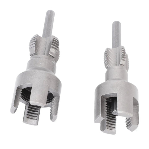 Double Function Pipe Threader Tool For Internal And External Threads One Half Inch And Three Quarter Inch Dies Alloy Steel Build Home Repair Threading Kit No Tool Swapping Built Tough For PVC PPR And More, two dies shown
