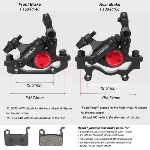 Hydraulic Disc Brake Calipers Set for Mountain Bikes and E-Bikes, Front and Rear Line-Pulling System, 1 Pair, Black Finish