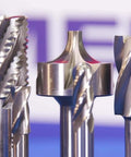 End mills HSS 1/2 x 1/2, front view of several cutters