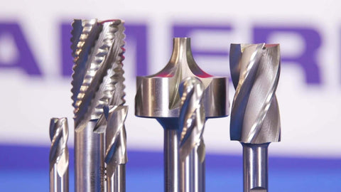 End mills HSS 1/2 x 1/2, front view of several cutters