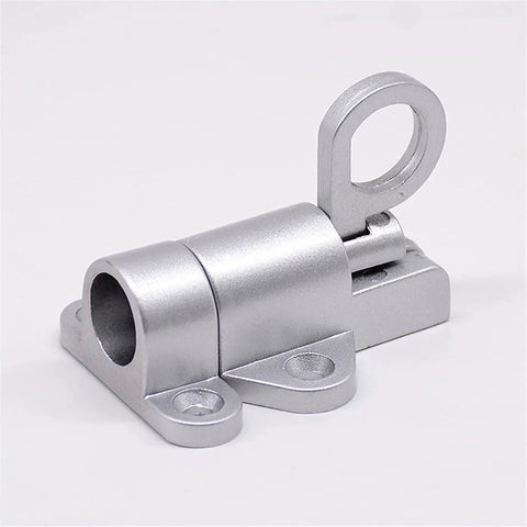 Heavy Duty Aluminum Sliding Door Spring Loaded Barrel Bolt Lock, silver finish, designed for smooth operation on entryways.