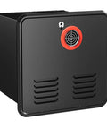 Instant On Tankless Propane Water Heater For Campers Rv with ventilation, compact black metal design for outdoor use.