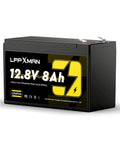 8Ah LiFePO4 12V Battery Drop In Replacement For Lead Acid SLA Lighter Longer Lasting Power For Ride On Toys Alarm Systems UPS Camping Fish Finders And More shown at an angle