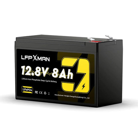 8Ah LiFePO4 12V Battery Drop In Replacement For Lead Acid SLA Lighter Longer Lasting Power For Ride On Toys Alarm Systems UPS Camping Fish Finders And More shown at an angle