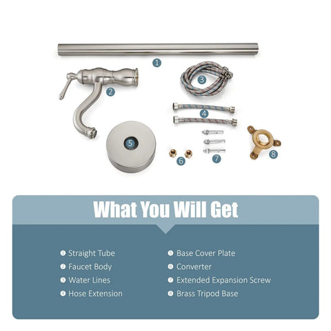Parts of Brushed Nickel Freestanding Bathtub Faucet With Swivel Spout, Vintage Style, Single Handle Floor Mount Tub Filler