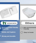 Comparison of 2Pc Off White Refrigerator Door Bin Replacement AAP73252202 and standard bin, highlighting durability and material.