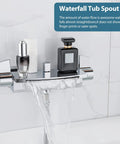 Polished Chrome Waterfall Bathtub Faucet With Wall Mount Dual Handle Brass Tub Spout and water flow cascade in modern bathroom