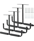 Overhead Garage Storage Hooks Set, Heavy Duty Double Ceiling Rack Hangers For Ladder, Pipes, Lumber, Ski Boards And Fishing Rods, 4 Pack, Black, Vinyl Coated Steel For Safe, Space Saving Organization