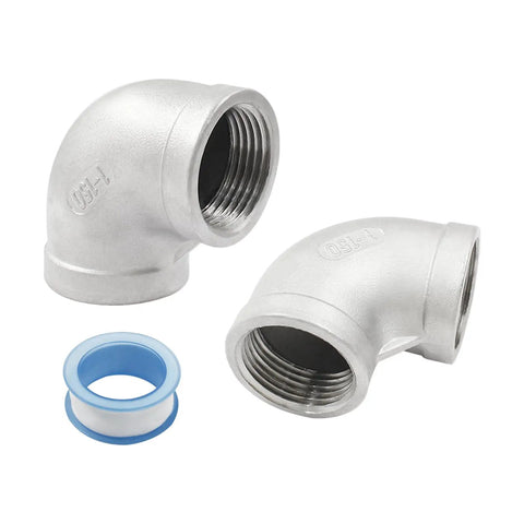 2 Pack 1 Inch NPT Female To Female 90 Degree Elbow Fittings In 304 Stainless Steel Includes Pipe Tape For Garden Marine Plumbing And Industrial Use