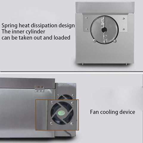 Professional Electric Coffee Bean Roaster And Peanut Drum Machine, featuring spring heat dissipation design and fan cooling device.