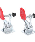 Two toggle clamp fixture tools for welding, machining and electronics assembly, 30kg holding, iron plastic construction, side view