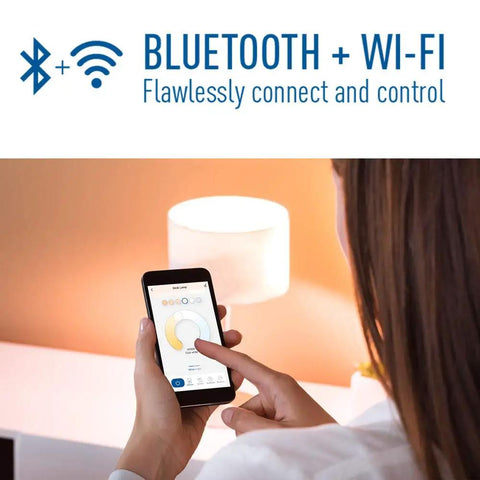 User controlling Smart LED Vintage Glass Filament B11 Bulb 40W Equivalent Tunable White 2200K To 6500K via Bluetooth WiFi app