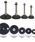 Five Pack Nylon Fixed Leveling Feet With Metal Mounting Plate For Metal Furniture Stable Ground Contact Easy Height Adjustment In Any Direction