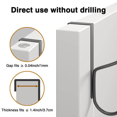 Diagram showing over door hook fitting 1.4 inch thick and 1mm gap door for Over Door Hook 2 Pack Heavy Duty Door Hanger Fits Interior Doors Up To 1.4 Inches Thick Organize Coats Hats Towels And Bags For Entryways Bathrooms Bedrooms Kitchens Black